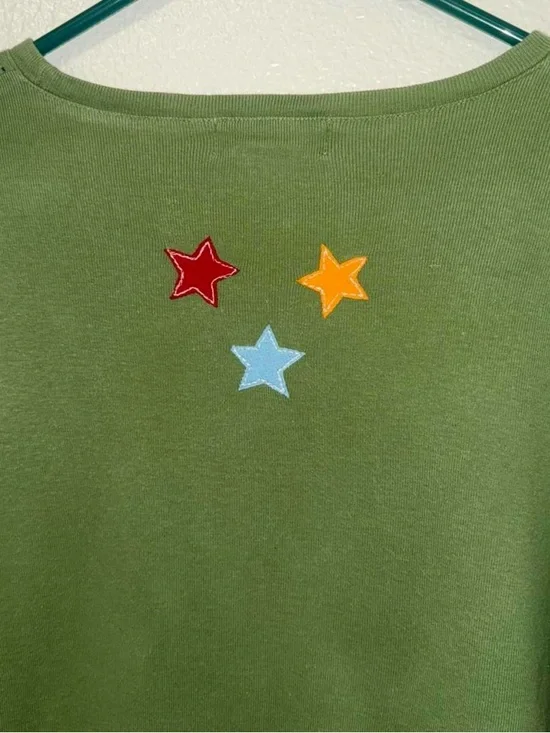Spiral and stars handmade patches vintage green long sleep top pocket detail - Picture 4 of 5